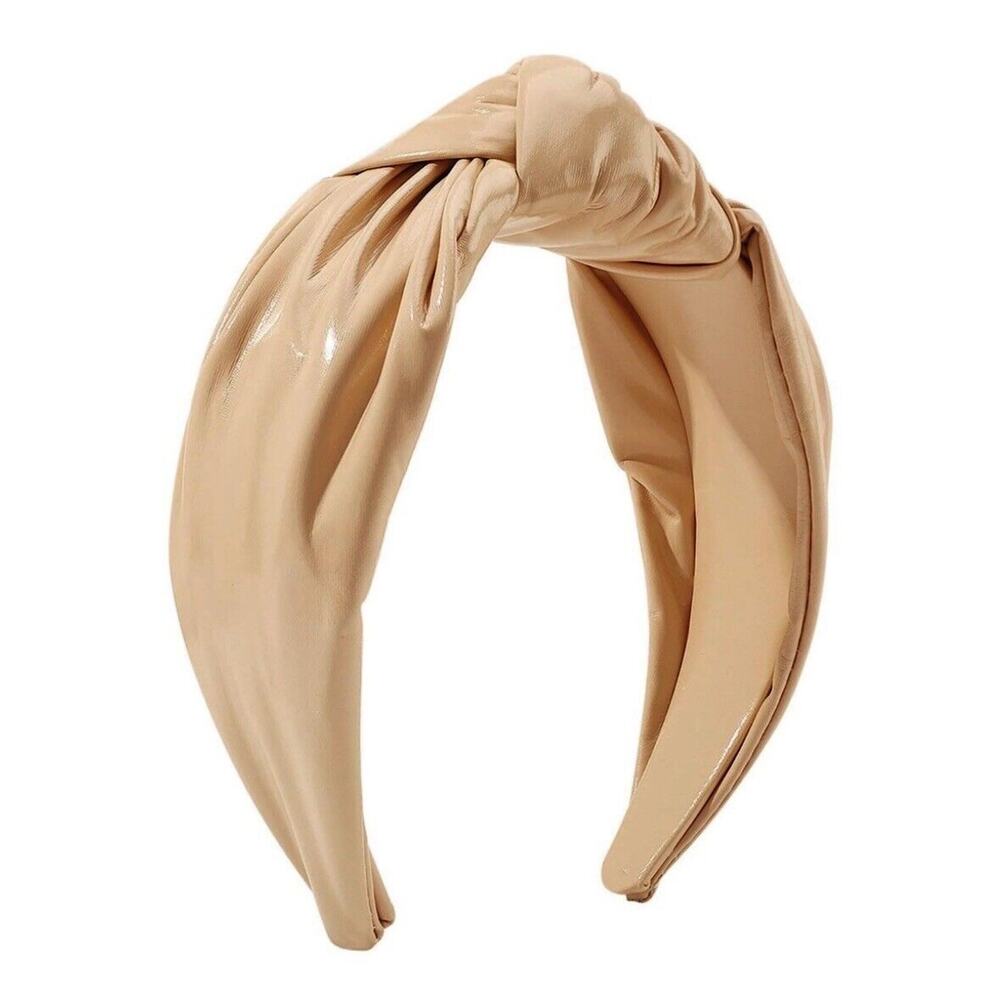 New Tan Faux Leather Women Hairband Wide Bow Knot Headband Hair Hoop Neutral